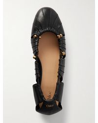 Chloé - Luna Cut-Out Embellished Gathered Leather Ballet Flats - Lyst