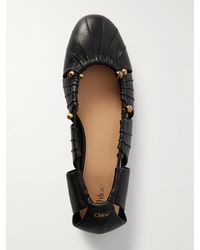 Chloé - Luna Cut-Out Embellished Gathered Leather Ballet Flats - Lyst