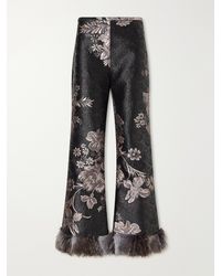Anna Sui - Plush-Trimmed Arcadia Brocade Flared Pants - Lyst