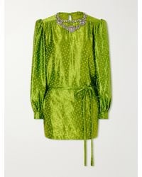 Valentino Garavani - Belted Crystal-Embellished Polka-Dot Devoré Linen And Silk-Blend Mini Dress - Lyst