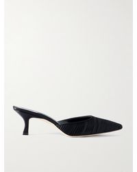 Manolo Blahnik - Carolyne 50 Leather-Trimmed Pleated Satin Mules - Lyst