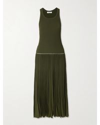 Alaïa - Pleated Pointelle-Trimmed Ribbed-Knit Midi Dress - Lyst