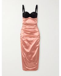 Dolce & Gabbana - Two-Tone Ruched Satin Midi Dress - Lyst
