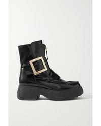 Roger Vivier - Viv Rangers Embellished Patent-Leather Platform Ankle Boots - Lyst