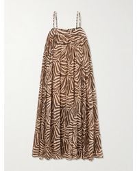 Zimmermann - Robe Longue En Coton À Imprimé Zèbre Et À Fronces Wanderlust - Lyst