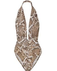 Norma Kamali Marissa Neckholder-badeanzug Mit Schlangenprint - Mettallic