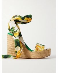 Dolce & Gabbana - Lolita Floral-Print Stretch-Silk Espadrille Wedge Sandals - Lyst