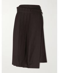 Dries Van Noten - Striped Pleated Twill Knee-Length Skirt - Lyst