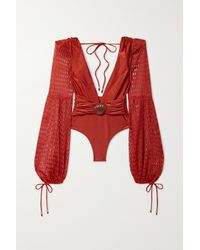 PATBO Embellished Crochet-paneled Swimsuit - Red