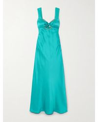 Saloni - Lina Cut-Out Lace-Trimmed Silk-Crepe Maxi Dress - Lyst