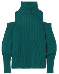 Antonio Berardi Cold-shoulder Ribbed Wool And Cashmere-blend Turtleneck Sweater - Green