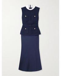 Self-Portrait - Belted Crepe-Trimmed Bouclé And Satin Midi Dress - Lyst
