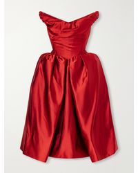 Vivienne Westwood - Lady Off-The-Shoulder Pleated Duchess-Satin Midi Dress - Lyst