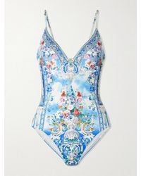 CAMILLA - Crystal-Embellished Printed Stretch Recycled Swimsuit - Lyst