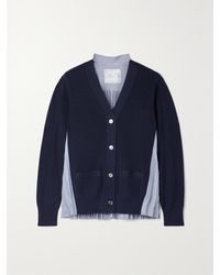 Sacai - Cotton And Pleated Striped Poplin Cardigan - Lyst