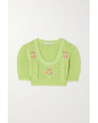 Alessandra Rich Cropped Embroidered Cable-knit Alpaca-blend Jumper - Green