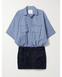Sacai - Minikleid Aus Gestreifter Popeline Und Shell Mit Gürtel - Lyst