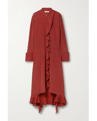Tibi + Net Sustain Ruffled Organic Silk Shirt Dress - Red
