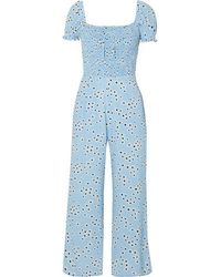 Faithfull The Brand Della Shirred Floral-print Crepe Jumpsuit - Blue