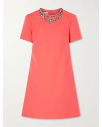 Valentino Garavani - Crystal-Embellished Wool And Silk-Blend Crepe Mini Dress - Lyst