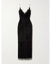 Alex Perry - Lace-Trimmed Suede Midi Dress - Lyst