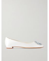 Manolo Blahnik - Hangisiflat Ballerinas Aus Satin Mit Spitzer Kappe Und Kristallen - Lyst