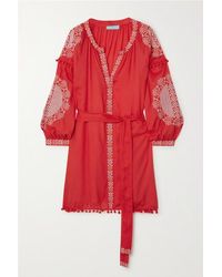 Melissa Odabash Katya Kaftan Aus Crêpe De Chine Mit Stickereien Und Pompons - Rot