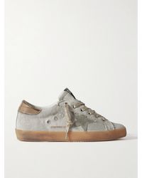 Golden Goose - Super-Star Suede And Metallic Leather-Trimmed Distressed Canvas Sneakers - Lyst