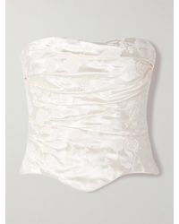 Danielle Frankel - Demi Strapless Draped Painted Silk And Wool-Blend Satin Bustier Top - Lyst