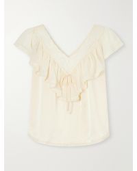 Doen - Yadira Ruffled Lace-Trimmed Silk Blouse - Lyst