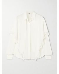 Chloé - Lace-Trimmed Draped Layered Silk-Crepe De Chine Shirt - Lyst