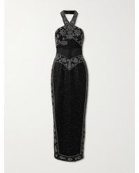 Clio Peppiatt - Cyndi Cutout Embellished Mesh Halterneck Gown - Lyst
