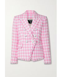 Balmain - Frayed Checked Cotton-blend Tweed Blazer - Lyst