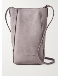 Brunello Cucinelli - Embellished Leather-Trimmed Suede Pouch - Lyst