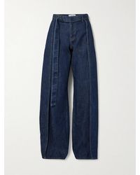Loewe - Belted Pleated High-Rise Wide-Leg Jeans - Lyst