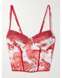 Charo Ruiz - Haut Façon Corset Raccourci En Coton Mélangé À Imprimé Fleuri Et À Festons Peisy - Lyst