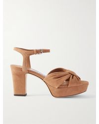 Jimmy Choo - Heloise 80 Knotted Suede Platform Sandals - Lyst