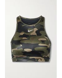Nike Swoosh Mesh-paneled Cutout Camouflage-print Dri-fit Sports Bra - Green
