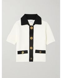 Patou - Cropped Two-Tone Waffle-Knit Cardigan - Lyst