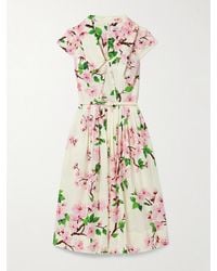 Oscar de la Renta - Belted Pleated Printed Cotton-Blend Poplin Midi Dress - Lyst