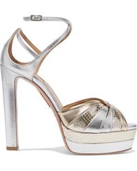 Aquazzura Sandales Plates-formes En Cuir Métallisé Bicolore La Di Da 130