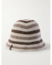 Brunello Cucinelli - Fischerhut Aus Gestreiftem Metallic-Rippstrick Mit Zierperlen - Lyst