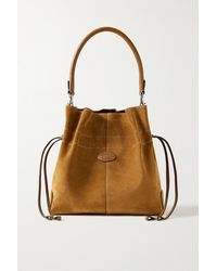 Tod's - Leather-trimmed Suede Bucket Bag - Lyst