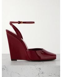 Saint Laurent - La Scandale Patent-Leather Wedge Sandals - Lyst