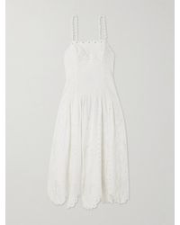 FARM Rio - Richelieu Scalloped Gathered Broderie Anglaise Linen-Blend Midi Dress - Lyst