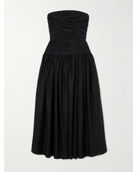Matteau - Strapless Ruched Organic Cotton-Poplin Midi Dress - Lyst