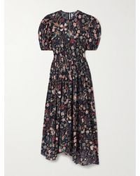 Ulla Johnson - Eden Shirred Gathered Printed Cotton-Blend Midi Dress - Lyst