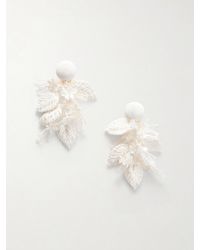 Oscar de la Renta - Bouquet Bead-Embellished Raffia-Like Clip Earrings - Lyst