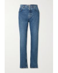 Loewe Leather-trimmed High-rise Straight-leg Jeans - Blue