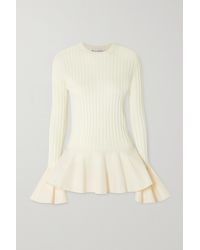 JW Anderson Ribbed Wool And Cotton-blend Peplum Jumper - White
